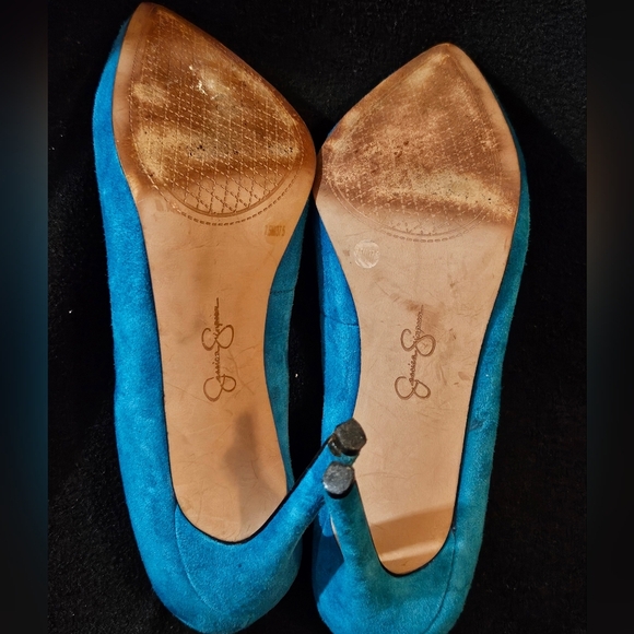 Jessica Simpson Teal/Torquoise Blue Suede Pointy-Toe Leather Stilettos-Size 7.5M - Picture 9 of 9